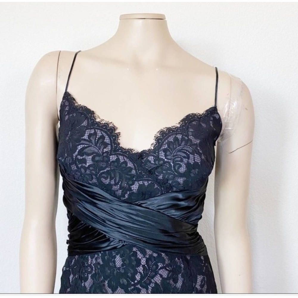Anne Klein Black Lace Spaghetti Strap Sheath Dress Silk Satin Waist Sz 16 - Picture 5 of 13